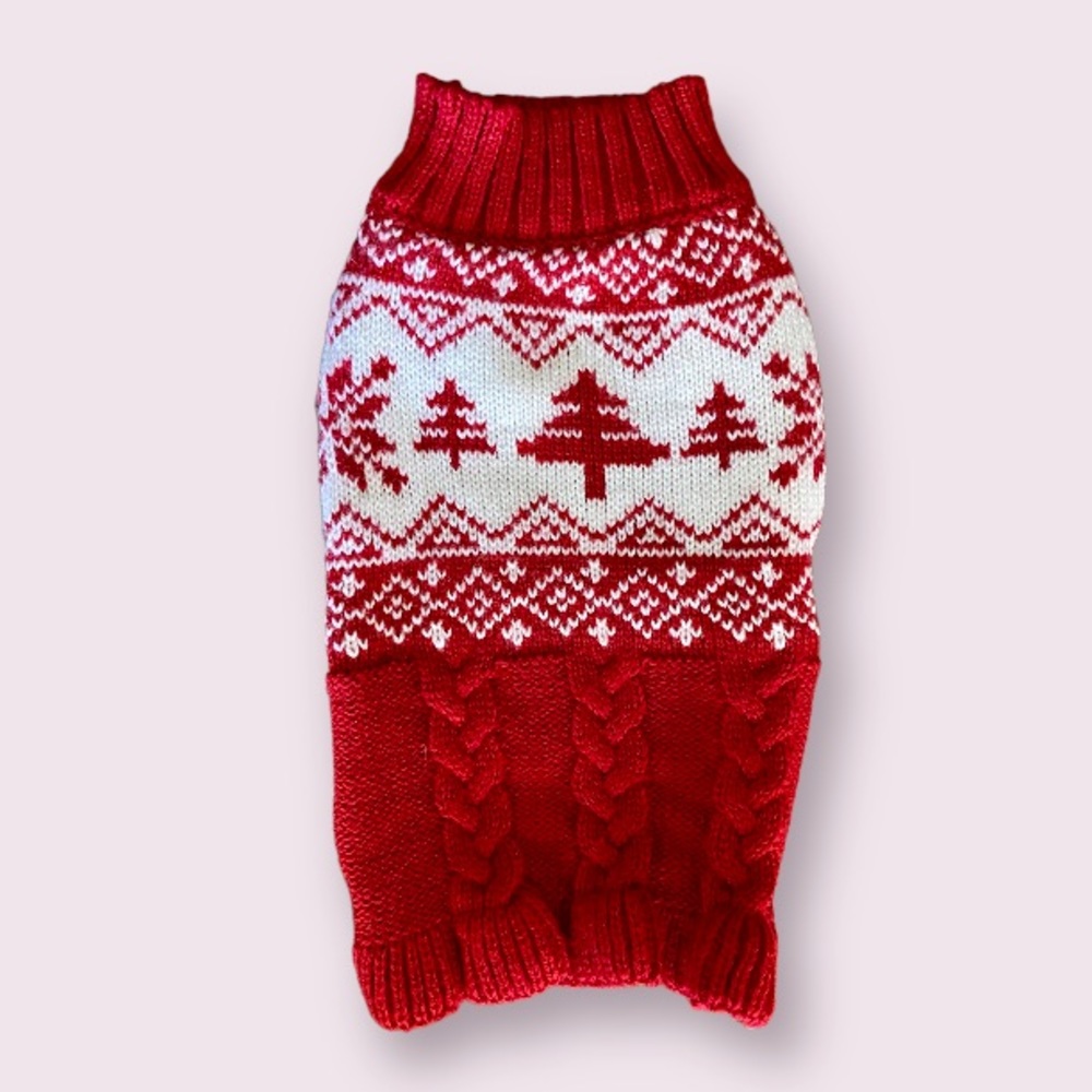 Friends Forever Snowflake and Tree Dog Sweater in Red and White - NWOT